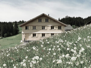 Holzhaus mit Fensterläden